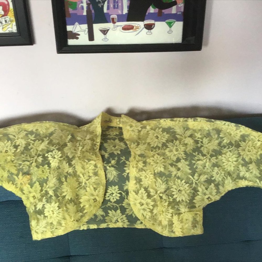 Rare Vintage 50s yellow dress Rockabilly lace bolero cocktails - Picture 13 of 16
